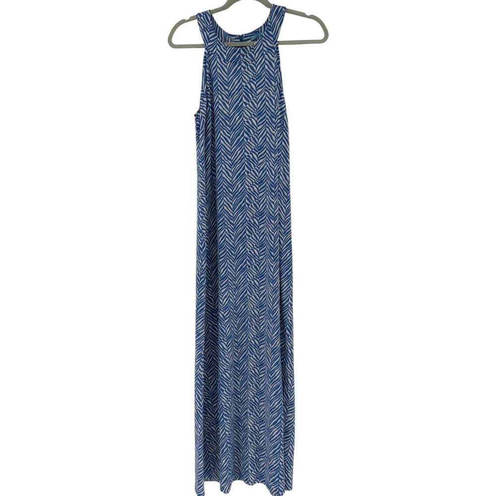 J.McLaughlin Catalina Cloth Blue White Chevron Maxi Dress Sleeveless Medium